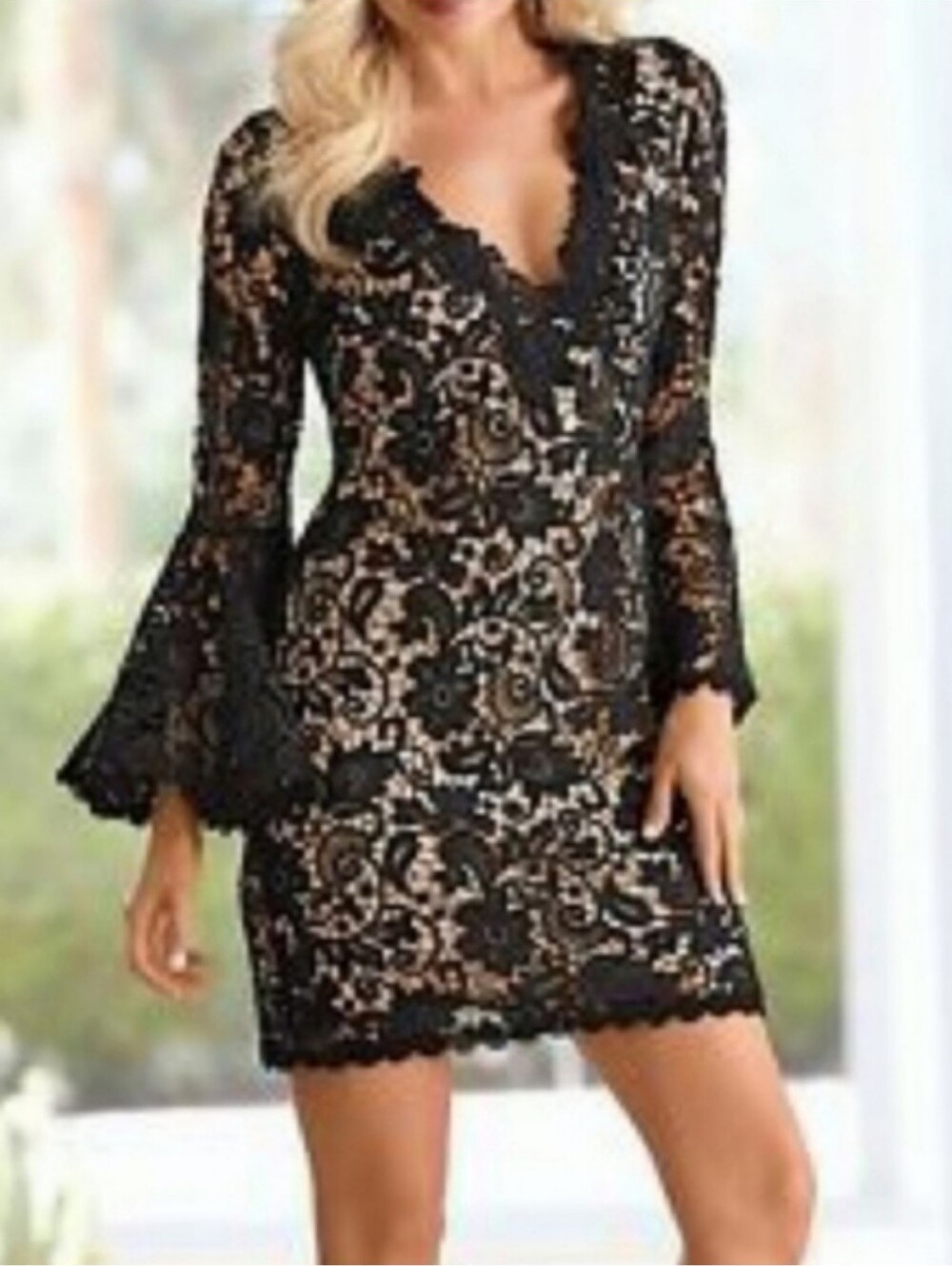 New Julian Chang Black Lace Over Nude Women's Size 6 Dress